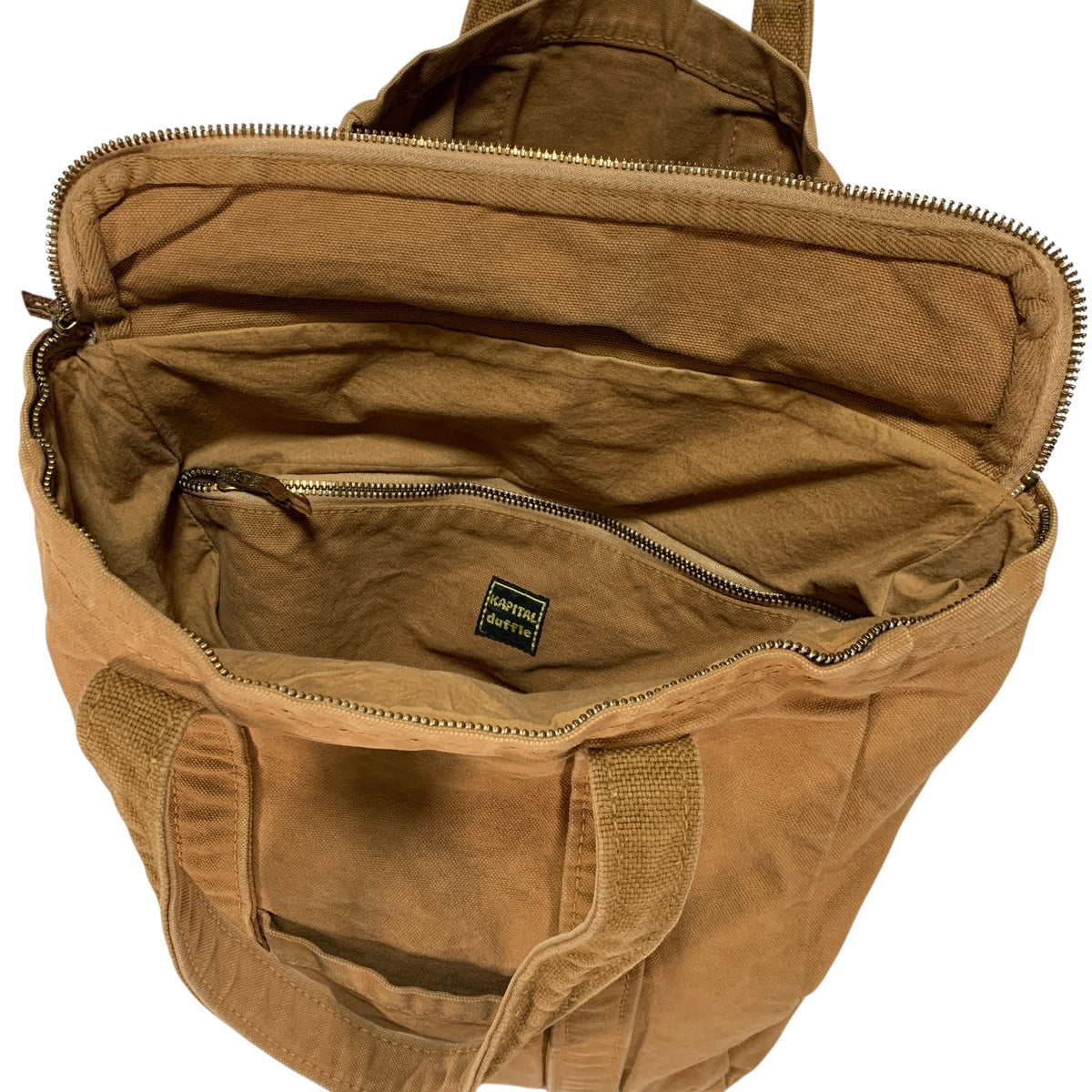 Kapital Duffle Zip Compartent Canvas Tote Bag Brown