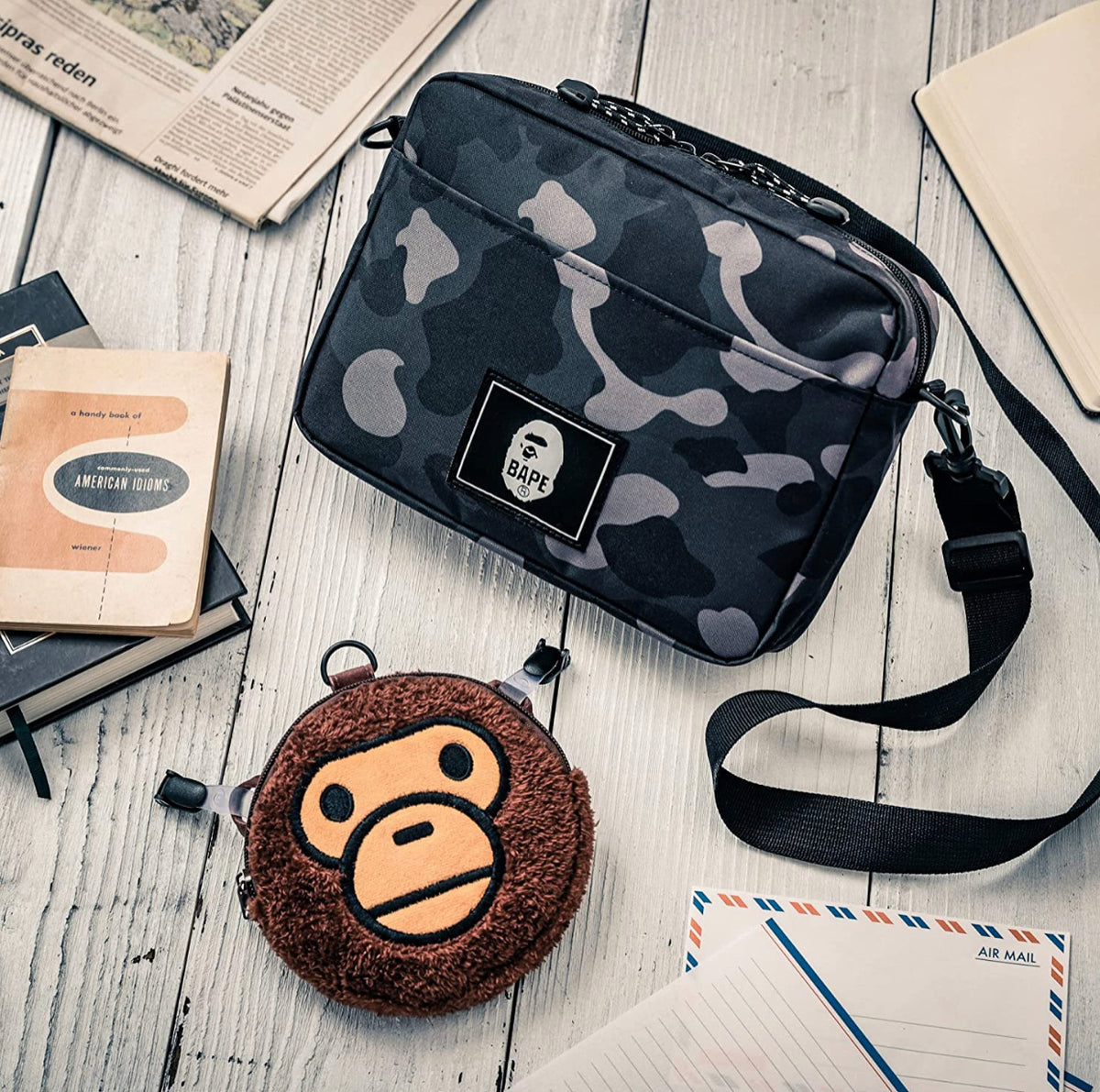DS! A Bathing Ape Bape Baby Milo Camo Shoulder Tote Bag Pouch Set 