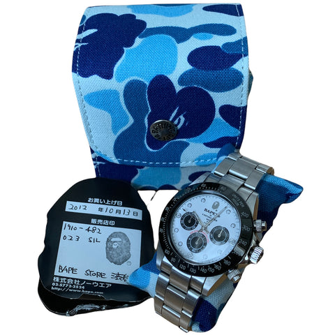 A Bathing Ape Bape Type 3 Daytona Bapex Watch Silver/Black
