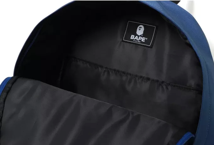 bape leather backpack DS! A Bathing Ape Bape Leather Patch Nylon Day Pack Backpack Navy – StylisticsJapan.com