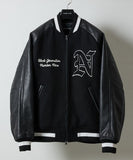 NUMBER (N)INE Raglan Sleeve Patched Zipper Stadium Jacket - Black × White