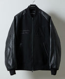 NUMBER (N)INE Raglan Sleeve Patched Zipper Stadium Jacket - Black × White