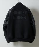 NUMBER (N)INE Raglan Sleeve Patched Zipper Stadium Jacket - Black × White