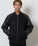 NUMBER (N)INE Raglan Sleeve Patched Zipper Stadium Jacket - Black × White