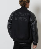NUMBER (N)INE Raglan Sleeve Patched Zipper Stadium Jacket - Black × White
