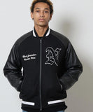 NUMBER (N)INE Raglan Sleeve Patched Zipper Stadium Jacket - Black × Black