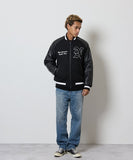 NUMBER (N)INE Raglan Sleeve Patched Zipper Stadium Jacket - Black × Black