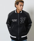 NUMBER (N)INE Raglan Sleeve Patched Zipper Stadium Jacket - Black × Black