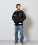 NUMBER (N)INE Raglan Sleeve Patched Zipper Stadium Jacket - Black × Black