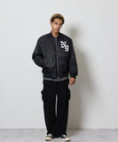 NUMBER (N)INE Nylon Logo Print Insulation Stadium Jacket - Black (Style 2)