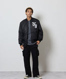 NUMBER (N)INE Nylon Logo Print Insulation Stadium Jacket - Black (Style 3)