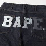 [M] A BATHING APE BAPE LOGO RIGID DENIM SHORTS INDIGO