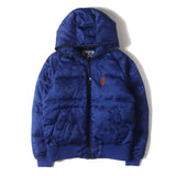 A BATHING APE BAPE LEATHER PATCH JACQUARD CAMO DOWN JACKET BLUE CAMO [S]