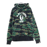 [L] A BATHING APE BAPE TIGER CAMO COLLEGE PULLOVER SWEATSHIRT (HOODIE) BLACK/GREEN