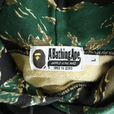 [L] A BATHING APE BAPE TIGER CAMO COLLEGE PULLOVER SWEATSHIRT (HOODIE) BLACK/GREEN