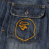 [S] A BATHING APE BAPE CHAMPION LOGO VINTAGE PROCESSED 2ND DENIM JACKET INDIGO