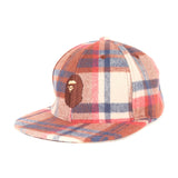 [M] A BATHING APE BAPE LOVE GENERATION CHECK EAR FLAP WOOL BASEBALL CAP RED X BROWN X NAVY