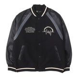 [L] UNDERCOVER 24AW x GU FAUX LEATHER SLEEVE MELTON STADIUM JACKET BLACK