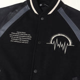 [L] UNDERCOVER 24AW x GU FAUX LEATHER SLEEVE MELTON STADIUM JACKET BLACK