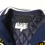 [M] A BATHING APE 00s (2007AW) SERIAL NUMBER MULTI-PATCH LEATHER SLEEVE MELTON STADIUM JACKET NAVY X WHITE