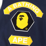 [M] A BATHING APE 00s (2007AW) SERIAL NUMBER MULTI-PATCH LEATHER SLEEVE MELTON STADIUM JACKET NAVY X WHITE