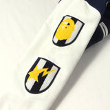 [M] A BATHING APE 00s (2007AW) SERIAL NUMBER MULTI-PATCH LEATHER SLEEVE MELTON STADIUM JACKET NAVY X WHITE