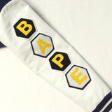 [M] A BATHING APE 00s (2007AW) SERIAL NUMBER MULTI-PATCH LEATHER SLEEVE MELTON STADIUM JACKET NAVY X WHITE