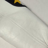 [M] A BATHING APE 00s (2007AW) SERIAL NUMBER MULTI-PATCH LEATHER SLEEVE MELTON STADIUM JACKET NAVY X WHITE