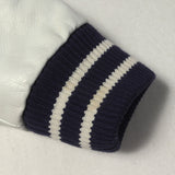 [M] A BATHING APE 00s (2007AW) SERIAL NUMBER MULTI-PATCH LEATHER SLEEVE MELTON STADIUM JACKET NAVY X WHITE