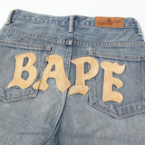 [S] A BATHING APE BAPE 22AW LOGO EMBROIDERY VINTAGE PROCESSED DENIM PANTS INDIGO