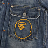 [S] A BATHING APE BAPE 00s CHAIN EMBROIDERED LOGO VINTAGE-PROCESSED 2ND TYPE DENIM JACKET INDIGO