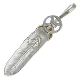 GORO'S GOLD HEART WHEEL FEATHER SMALL NECKLACE TOP PENDANT