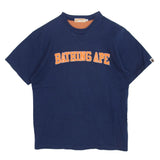 [L] A BATHING APE BAPE FRONT V LOGO PATCH CREWNECK T-SHIRT SHORT SLEEVE NAVY