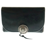GORO'S SILVER CONCHO SADDLE LEATHER 2 FOLD MEDIUM WALLET