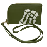 KAPITAL 25SS THUMBS UP BONE HAND ZIP NECK BAG ROUND ZIP POUCH MOSS GREEN X WHITE (K2503XB806)