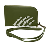 KAPITAL 25SS THUMBS UP BONE HAND ZIP NECK BAG ROUND ZIP POUCH MOSS GREEN X WHITE (K2503XB806)