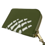 KAPITAL 25SS THUMBS UP BONE HAND ZIP NECK BAG ROUND ZIP POUCH MOSS GREEN X WHITE (K2503XB806)
