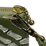 KAPITAL 25SS THUMBS UP BONE HAND ZIP NECK BAG ROUND ZIP POUCH MOSS GREEN X WHITE (K2503XB806)