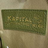 KAPITAL 25SS THUMBS UP BONE HAND ZIP NECK BAG ROUND ZIP POUCH MOSS GREEN X WHITE (K2503XB806)