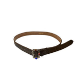 KAPITAL OIL LEATHER STUDDED DISCO BUCKLE BELT BROWN