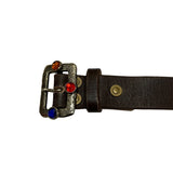 KAPITAL OIL LEATHER STUDDED DISCO BUCKLE BELT BROWN