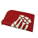 KAPITAL LEATHER THUMBS UP BONE HAND ZIP NECK WALLET RED