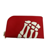 KAPITAL LEATHER THUMBS UP BONE HAND ZIP NECK WALLET RED