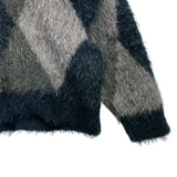 [L] Number Nine Fuzzy Feathery Argyle Oversized Crewneck Sweater Black