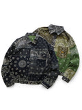 KAPITAL Nel Reversible Bandana Print 1ST Jacket - Black × Khaki