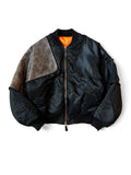 KAPITAL MA-1 Nylon × Crack Leather Sham Bomber Jacket - Black