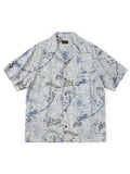 KAPITAL French Cross Linen Key West Discharge-Print Open-Collar Shirt (S/S) - Indigo