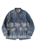 KAPITAL 12oz Palm Tree Jacquard Denim CACTUS Coverall - Processed Denim