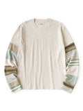 KAPITAL TOP Jersey Hippie Long-Sleeve T-Shirt (Border Patchwork) - Natural
