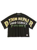 KAPITAL 20/- Katabira HUGE-T (DENIM REPAIR Print) - Black